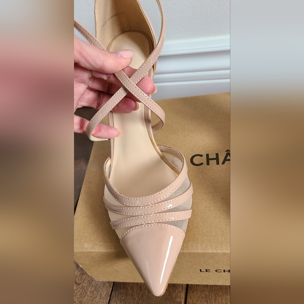 le chateau Nude Patent Pointed-Toe Strappy Ankle Pumps - Picture 9 of 16